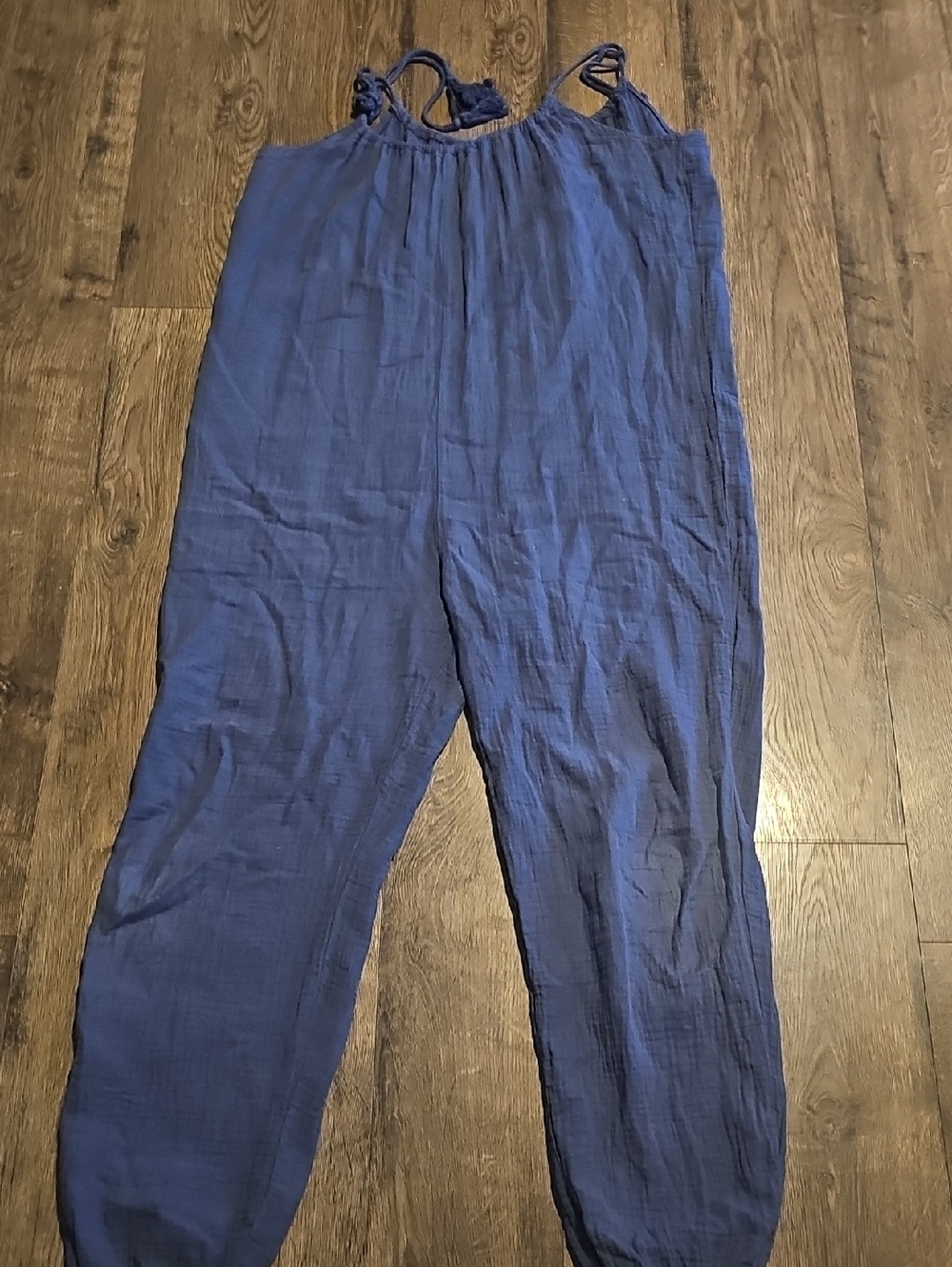 Bobi Jumpsuit Lightweight Blue Drawstring Medium Baggy Bohemian Summer Beach